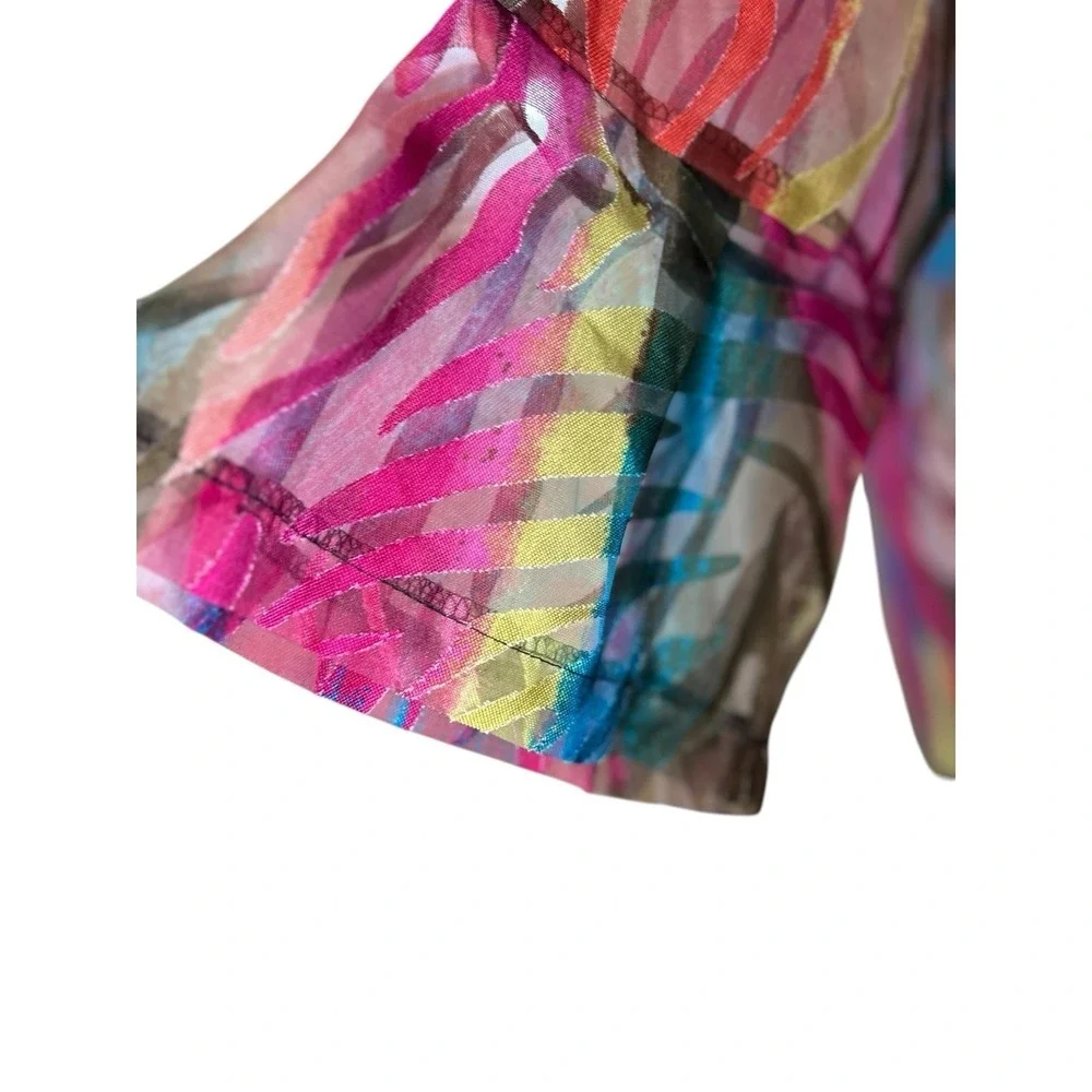DAMEE Inc. Sheer Blouse Jacket Rainbow Wired Collar XL Maximalist Art to Wear - Picture 8 of 10